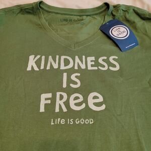 Life Is Good Shirt Womens XL Green Kindness Is Free Crusher Vneck Tee New